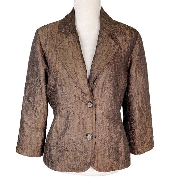 Chico's Blazer M 8 Crinkle Brown Pockets - Picture 1 of 9